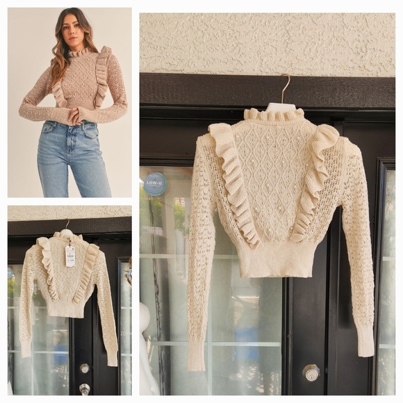 RUFFLED KNIT‎ PEARL SWEATER - Picture 1 of 3